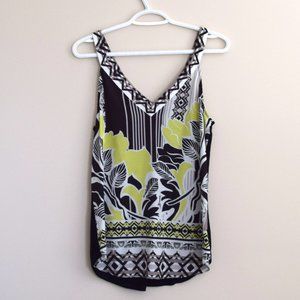 Hale Bob Green and Brown Tropical Print Camisole V-Neck Tank Top